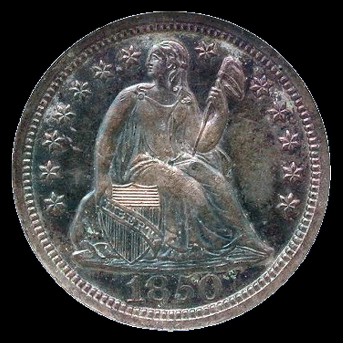 1850 Liberty Seated Dime: Doubled Die Obverse