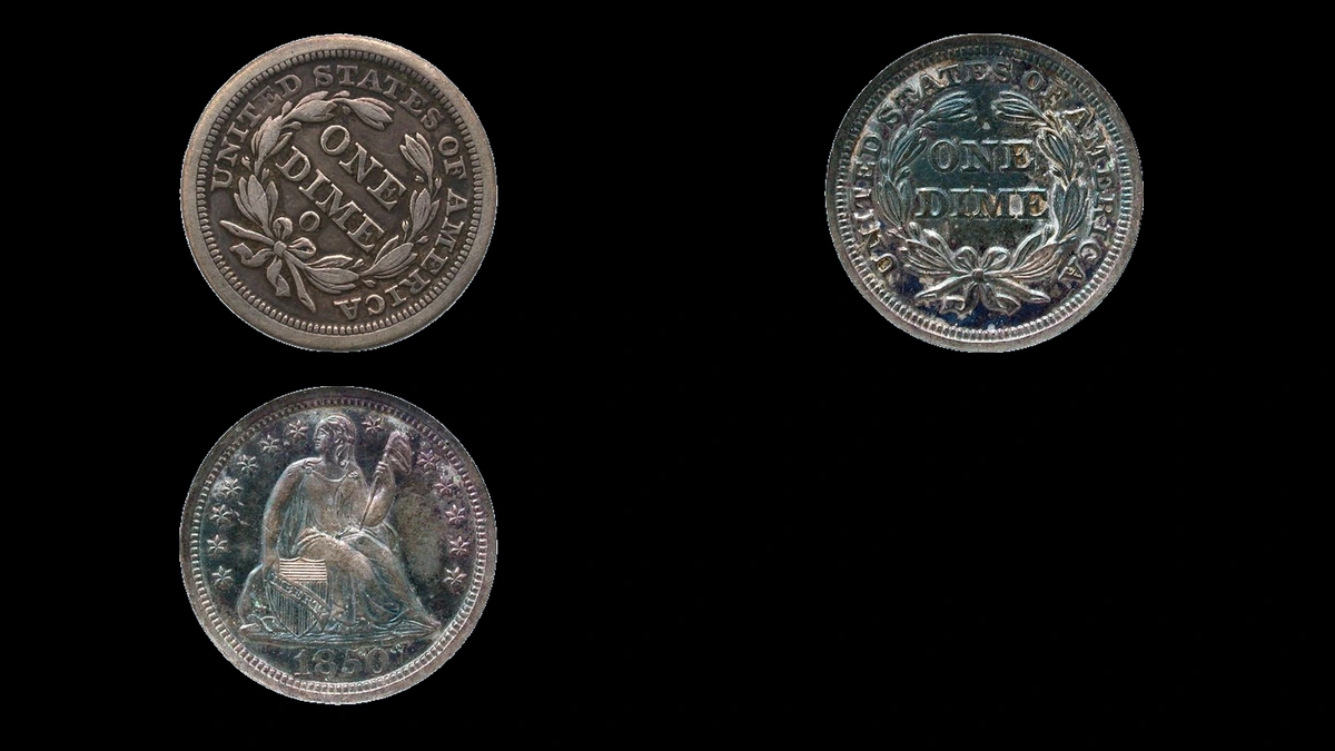1850 Dime Errors — error coin photographs