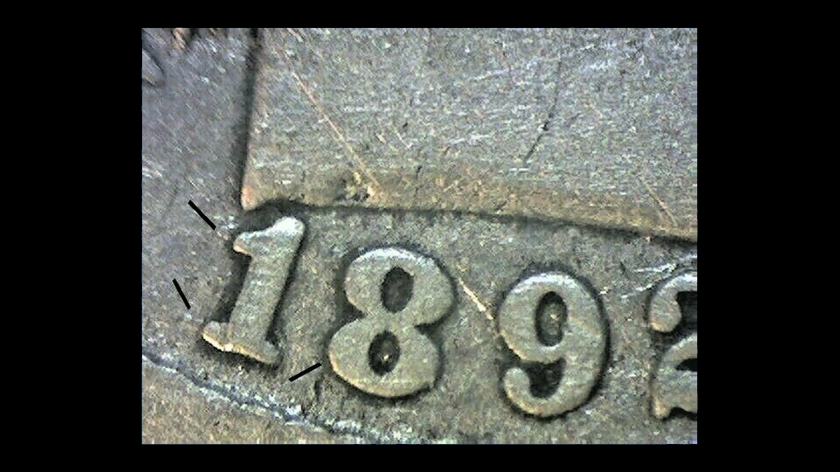 1892 Barber Dime: Repunched Date