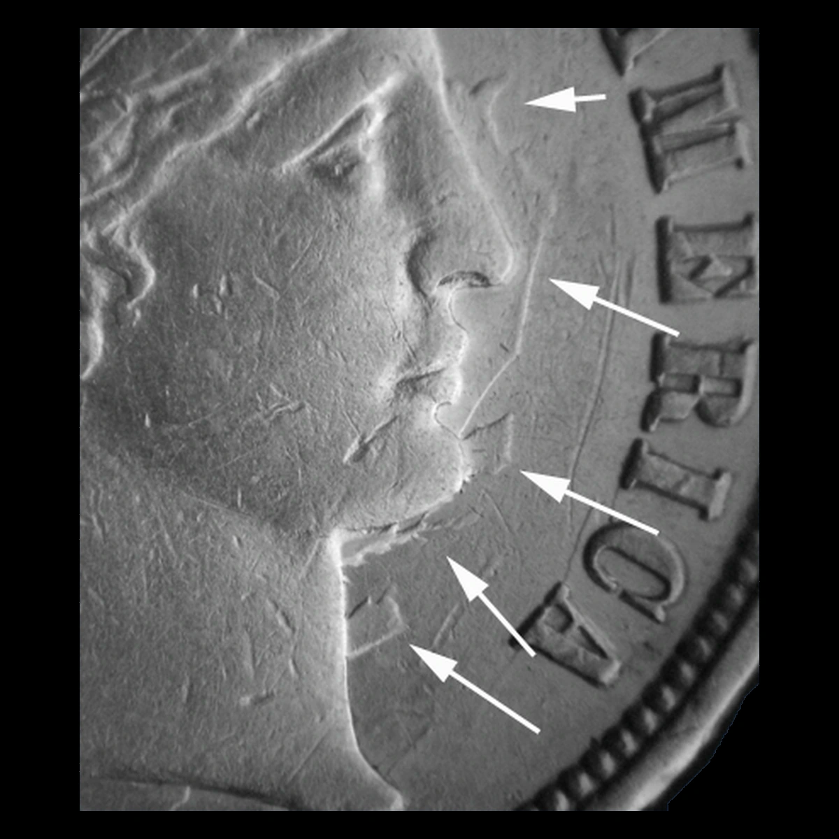 1892 Barber Dime: Clashed Dies