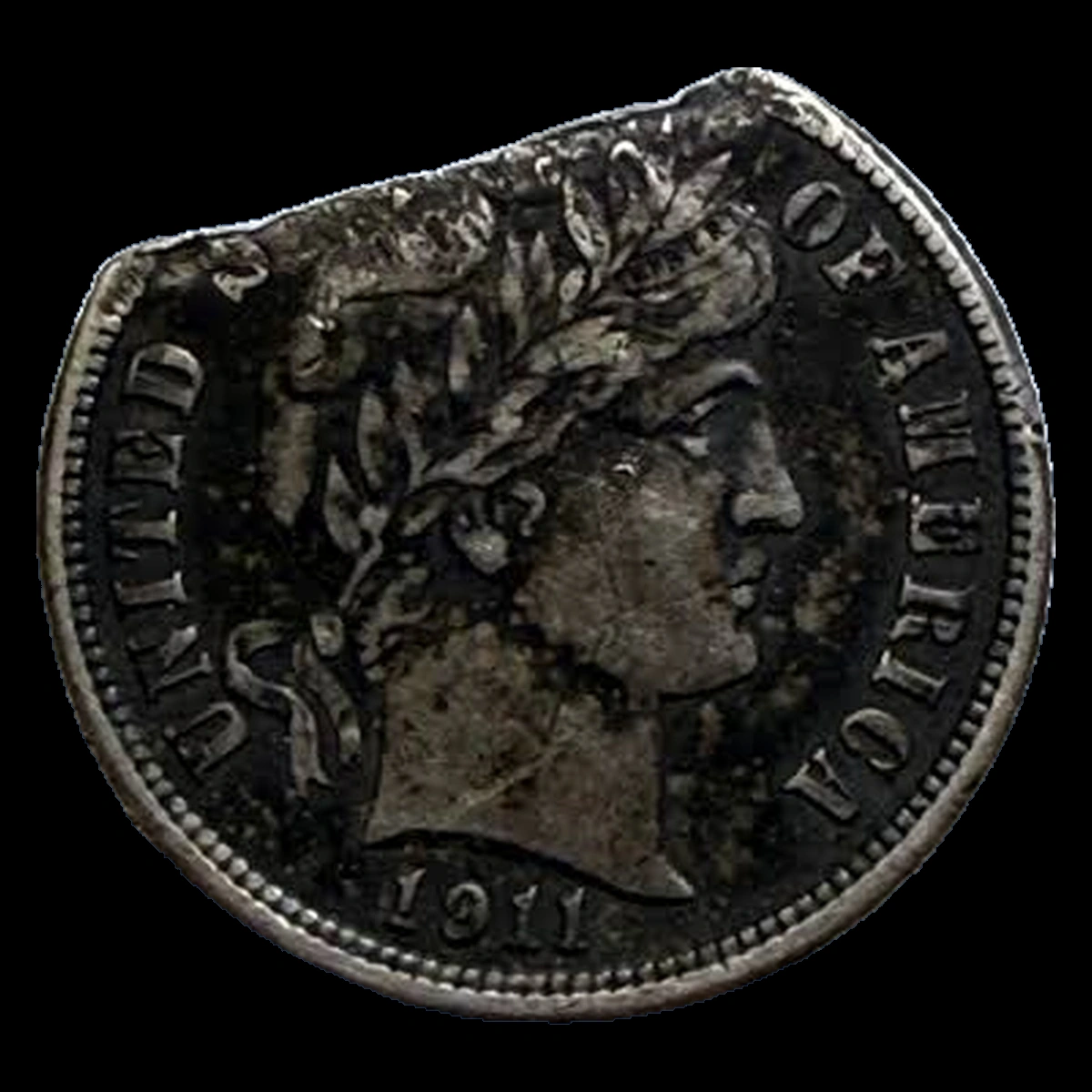 1911 Barber Dime: Clipped Planchet
