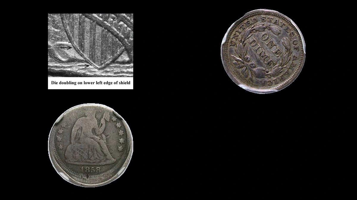 1858 Dime Errors — error coin photographs
