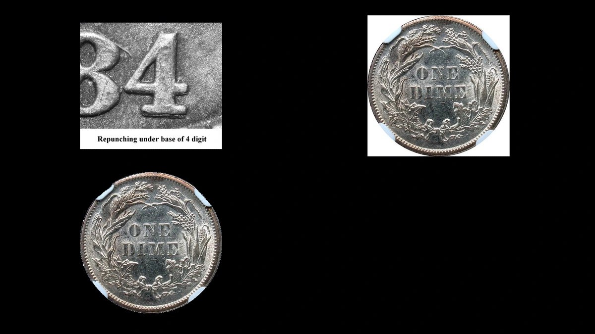 1884 Dime Errors — error coin photographs