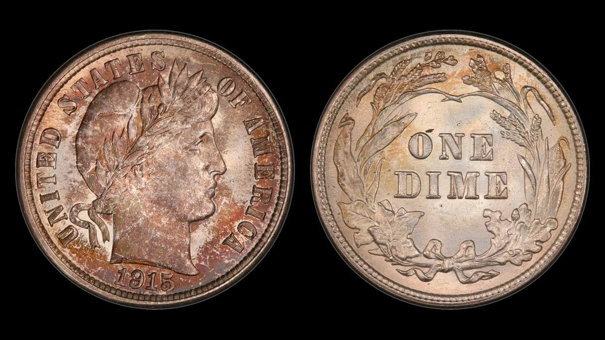 1915 Barber Dime, obverse and reverse