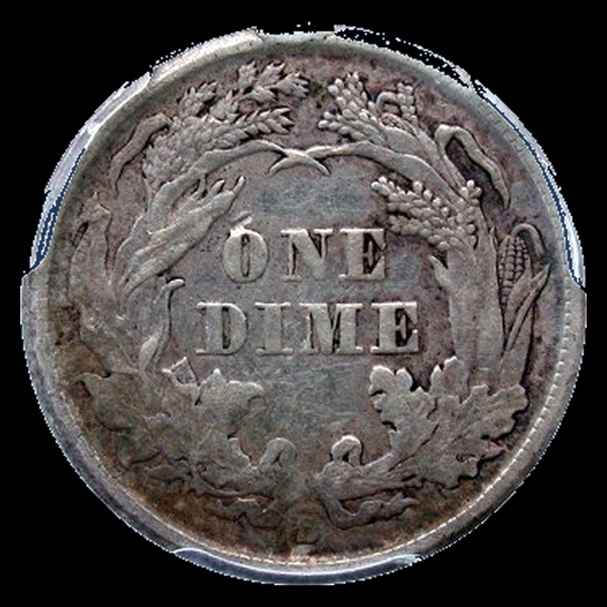1865 Liberty Seated Dime: Die Break