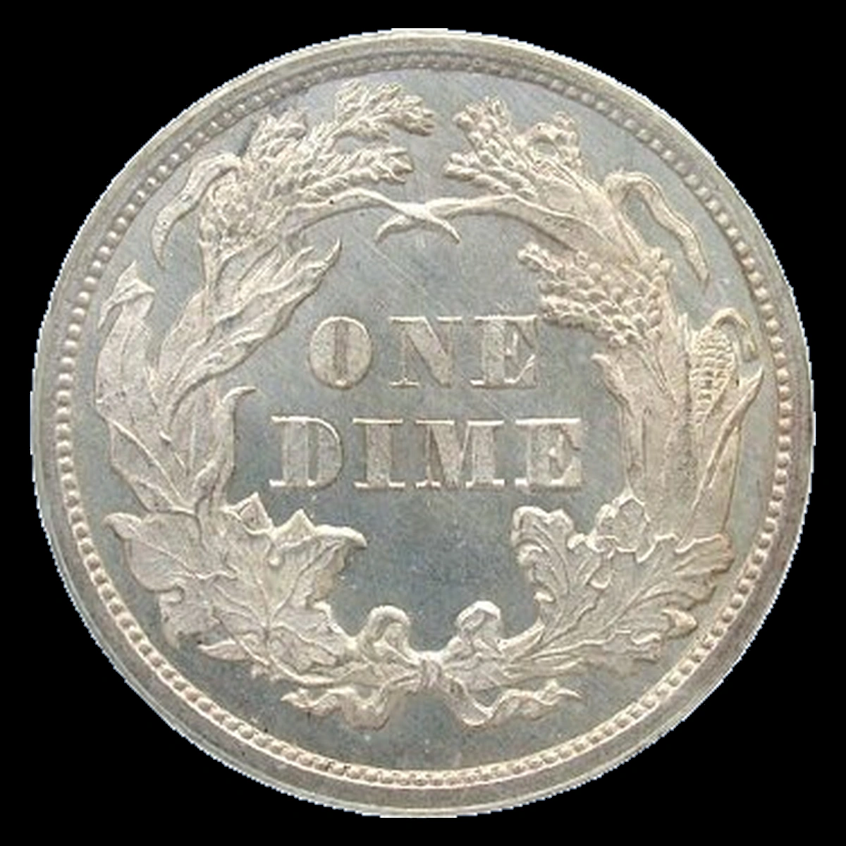 1865 Liberty Seated Dime: Reverse Die Defect at DIME