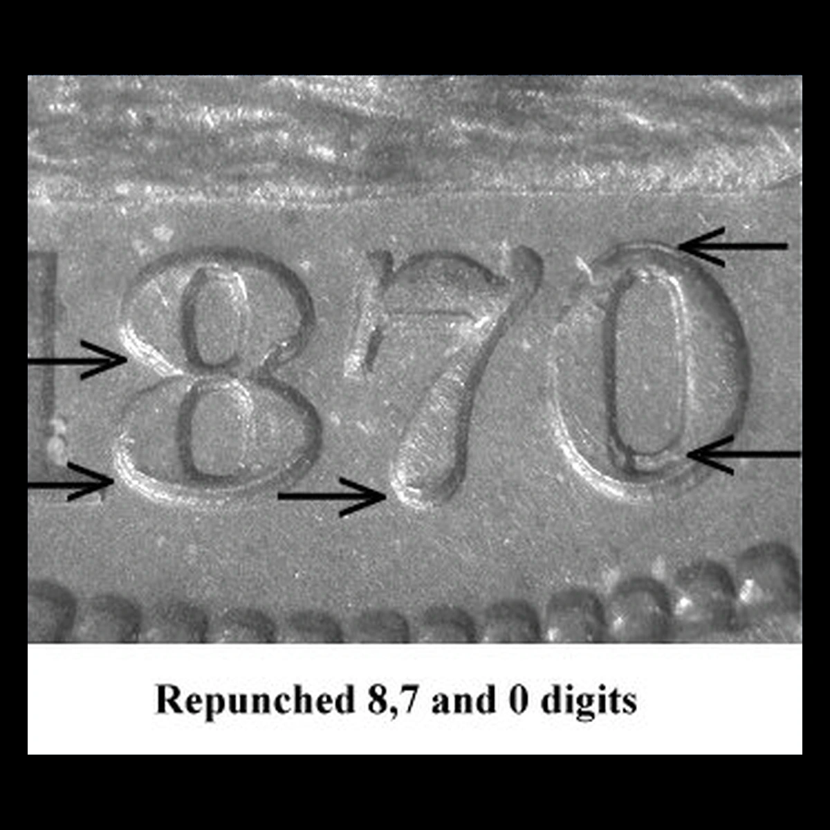1870 Liberty Seated Dime: Repunched Date