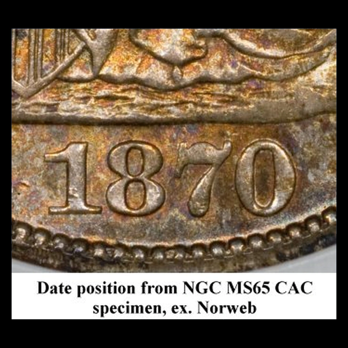 1870 Liberty Seated Dime: Misplaced Date