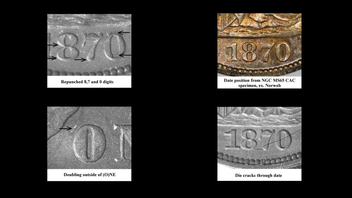 1870 Dime Errors — error coin photographs