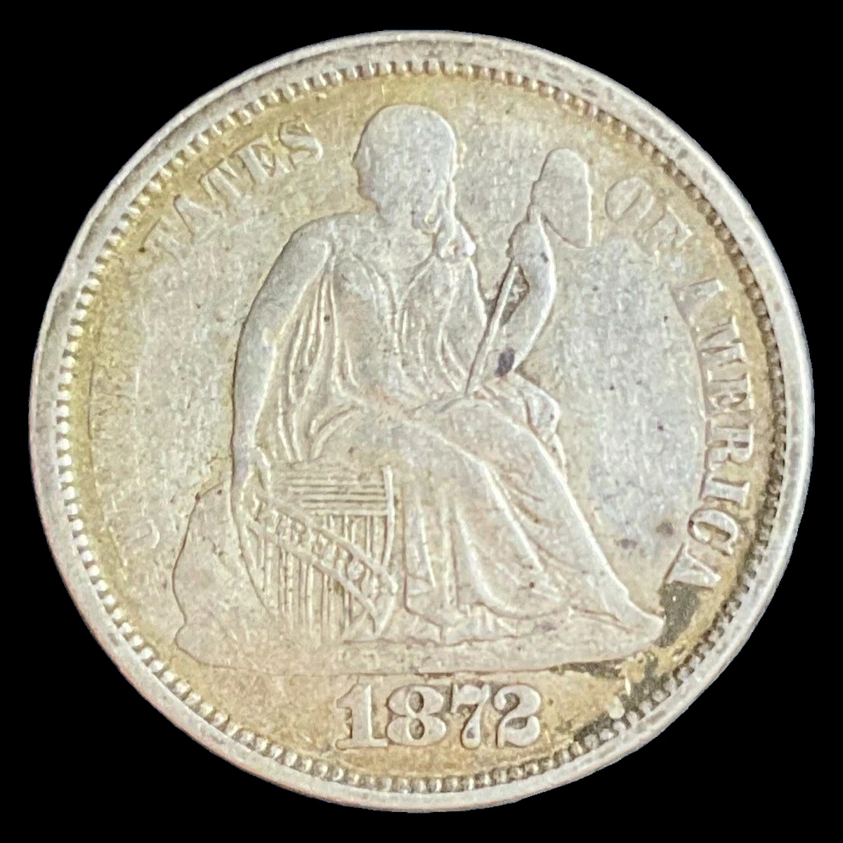 1872 Liberty Seated Dime: Repunched Date