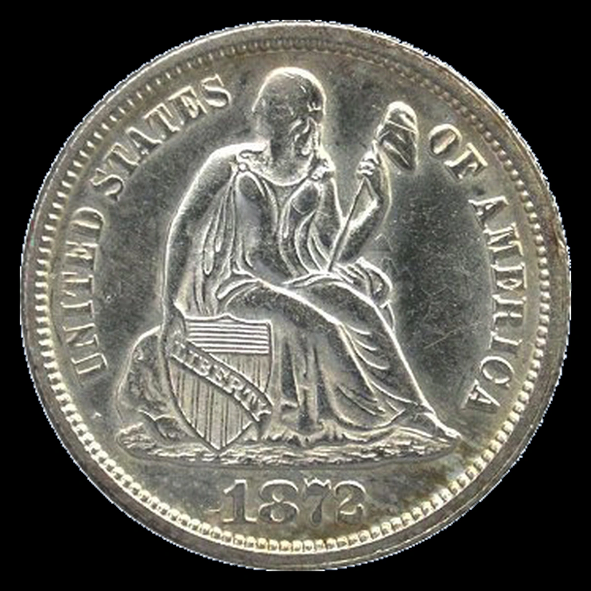 1872 Liberty Seated Dime: Clashed Dies