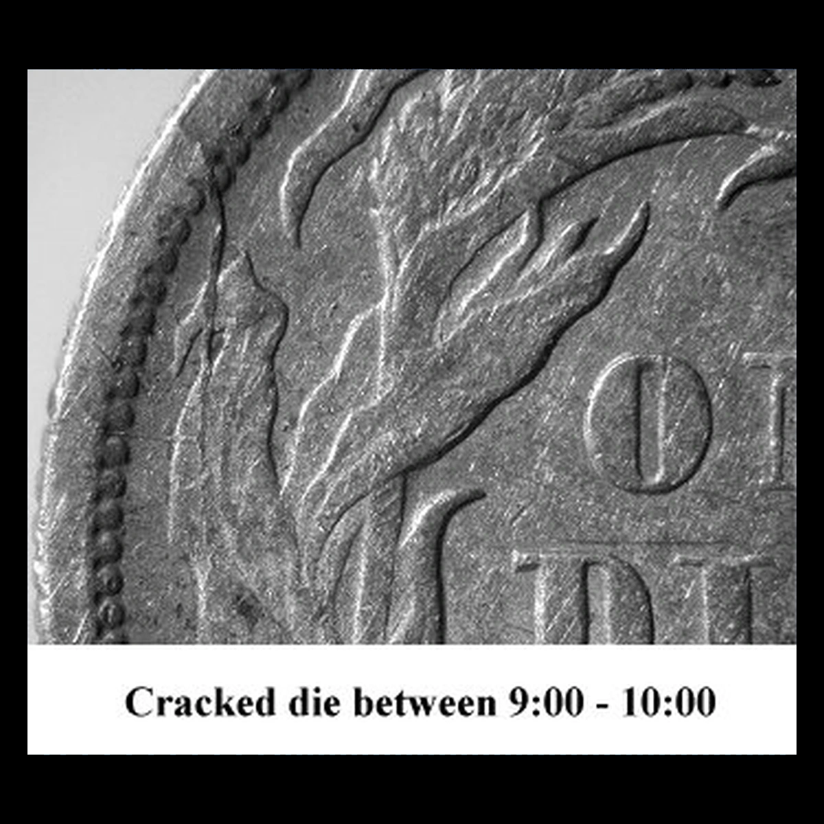 1872 Liberty Seated Dime: Die Crack / Die Chip