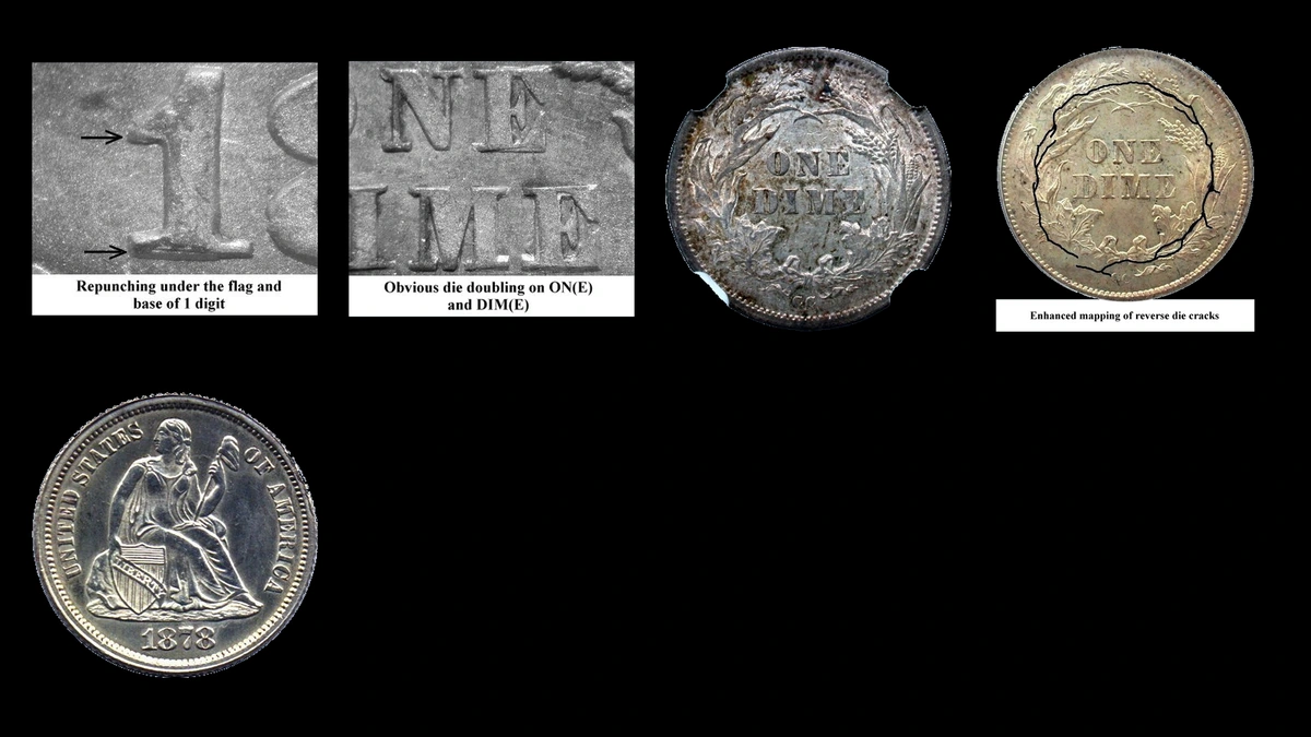 1878 Dime Errors — error coin photographs