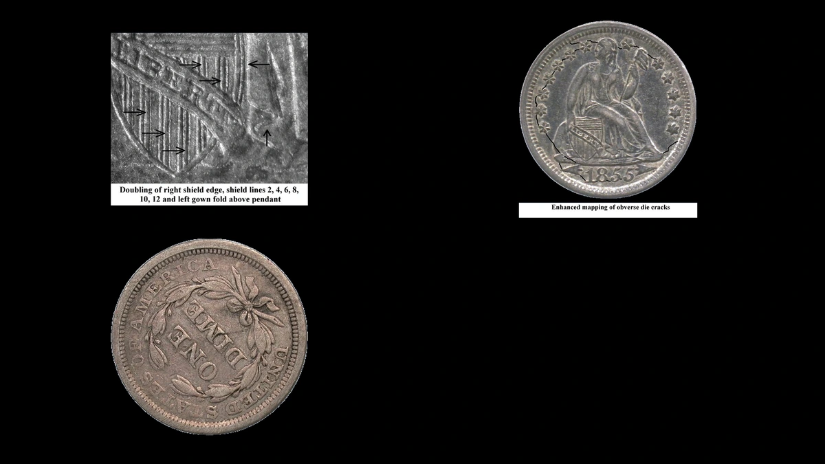1855 Dime Errors — error coin photographs