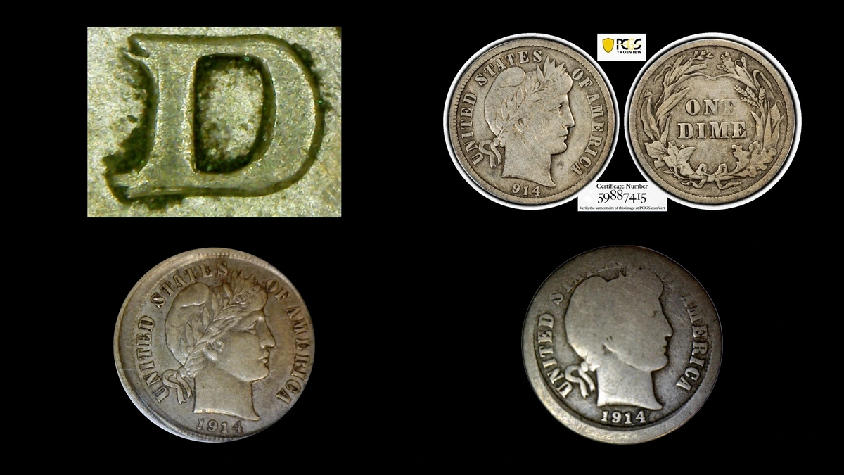 1914 Dime Errors — error coin photographs