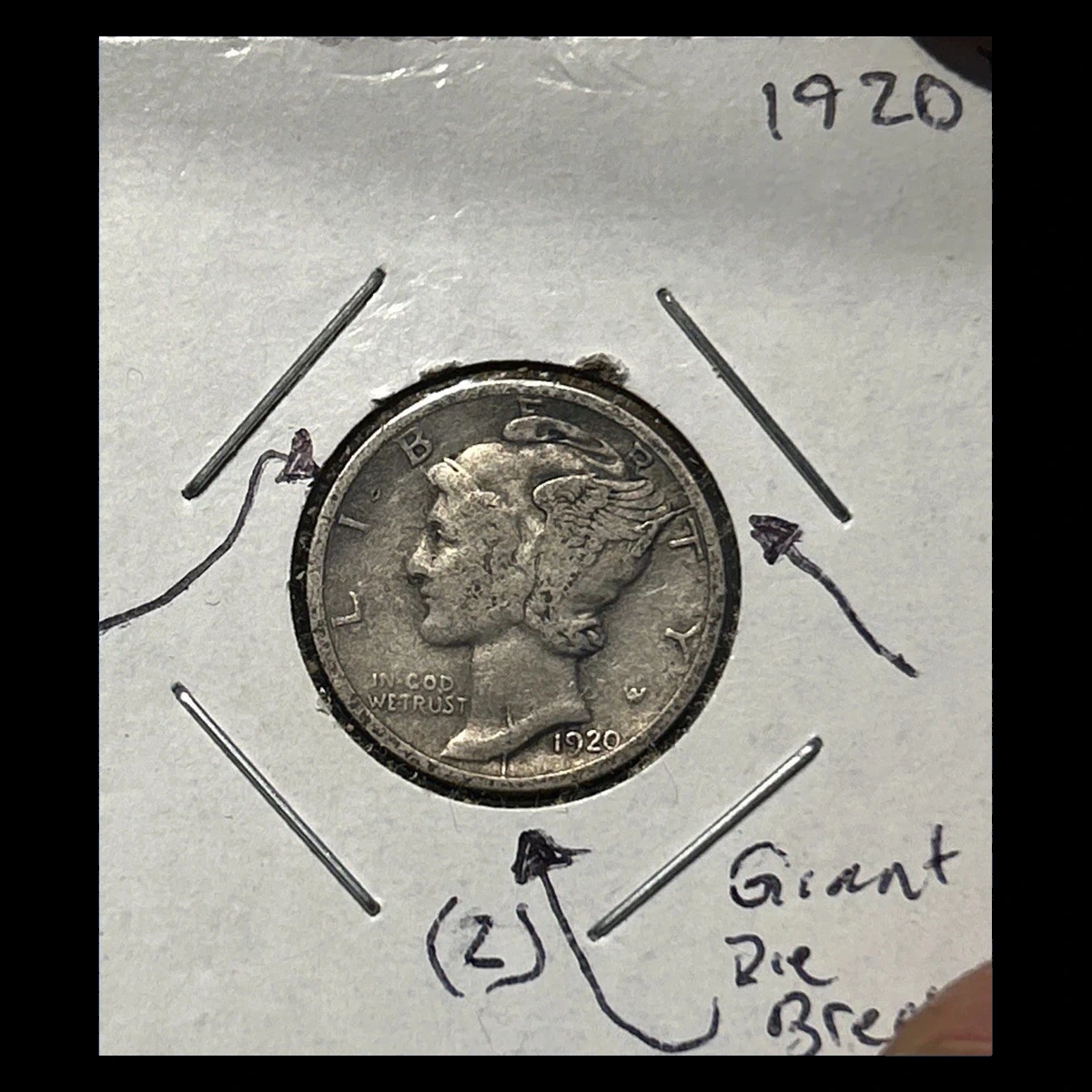 1920 Mercury Dime: Die Crack / Die Break