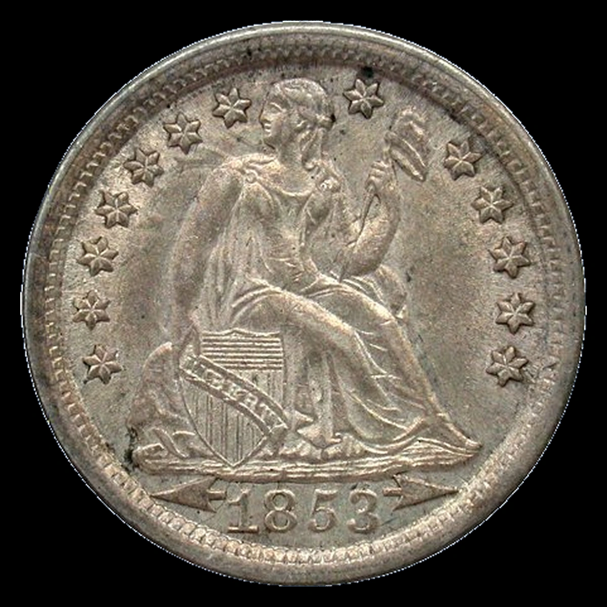 1853 Liberty Seated Dime: Clashed Dies