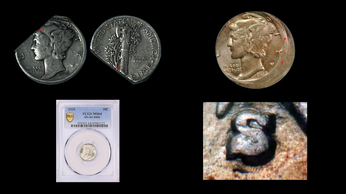 1935 Dime Errors — error coin photographs