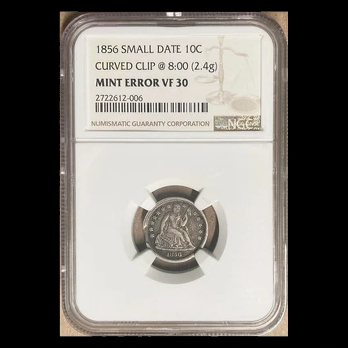 1856 Liberty Seated Dime: Clipped Planchet