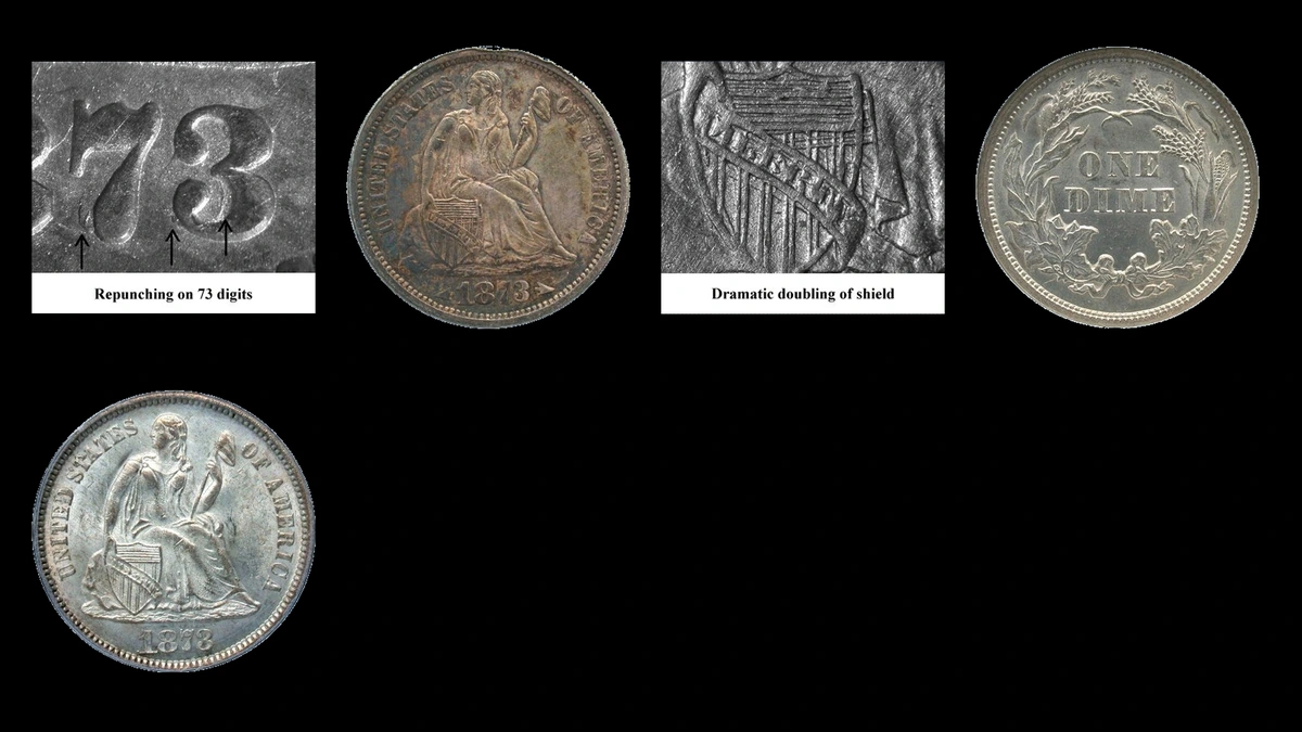 1873 Dime Errors — error coin photographs