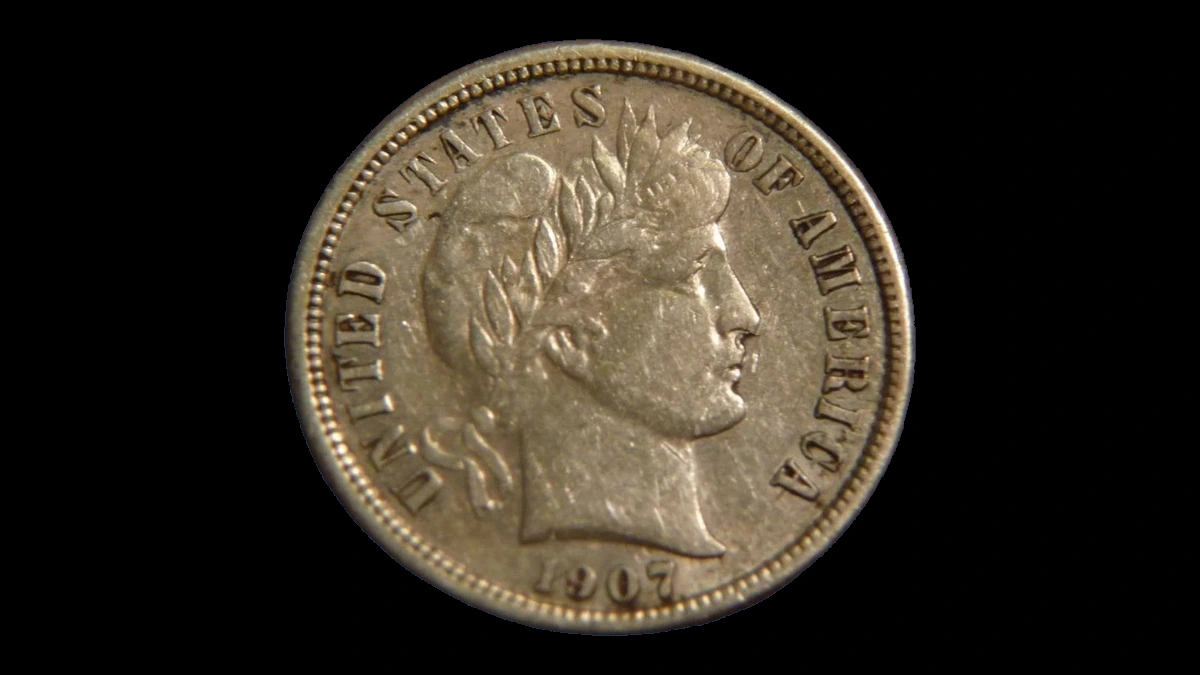 1907 Barber Dime: Die Break / Cud