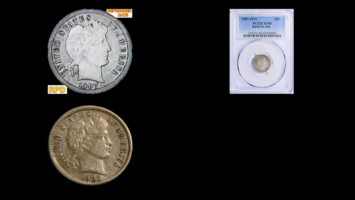 1907 Dime Errors — error coin photographs