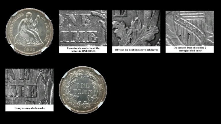 1861 Dime Errors — error coin photographs