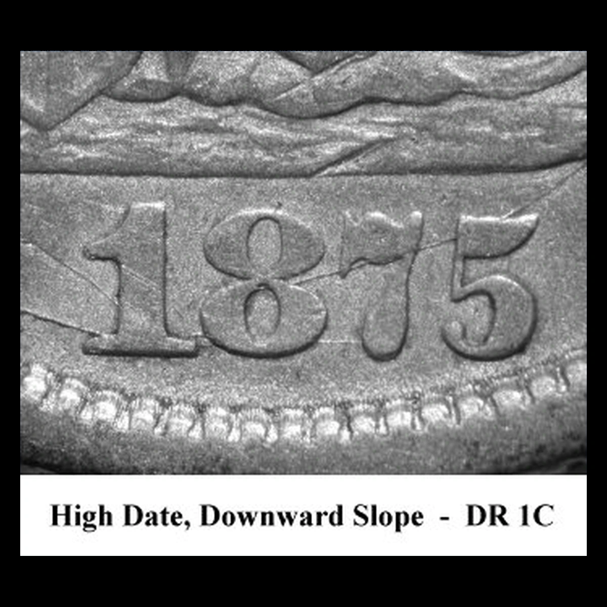 1875 Liberty Seated Dime: Die Crack / Die Chip