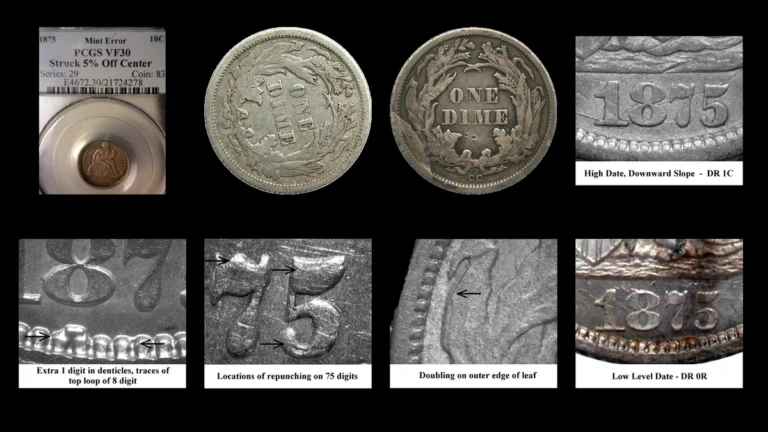 1875 Dime Errors — error coin photographs