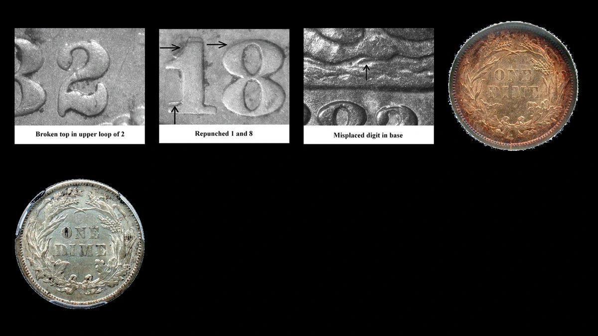 1882 Dime Errors — error coin photographs