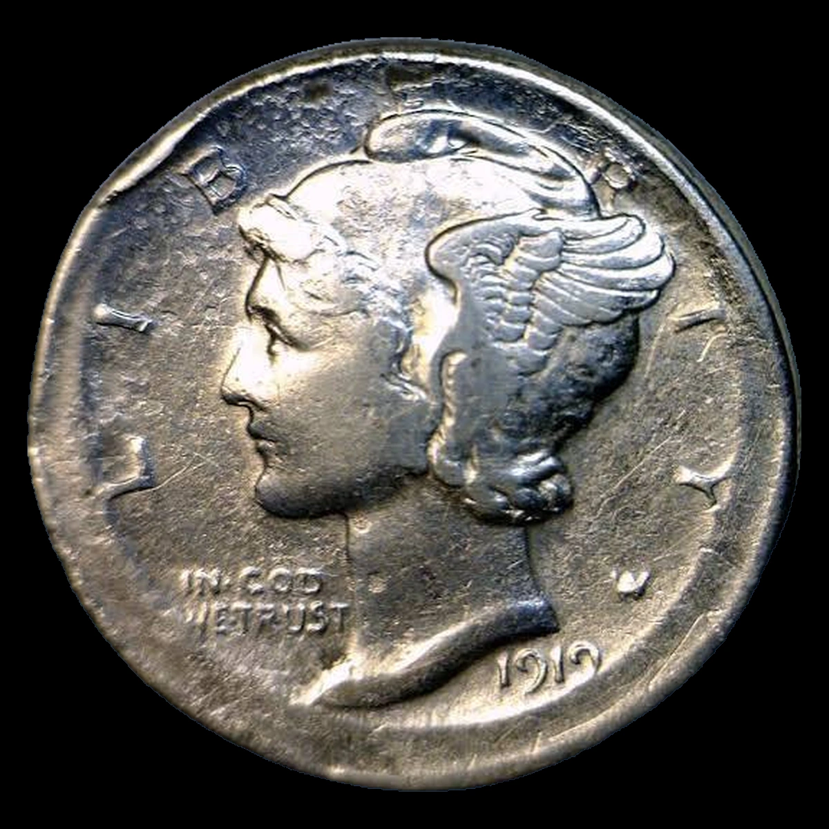 1919 Mercury Dime: Off Center Strike