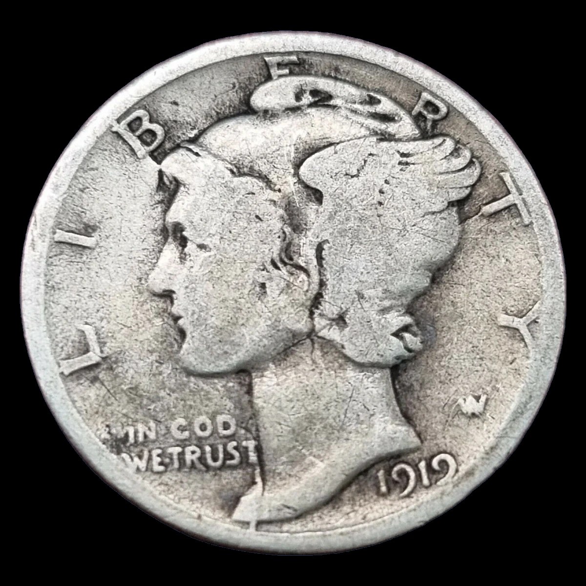 1919 Mercury Dime: Die Crack / Spiked Head
