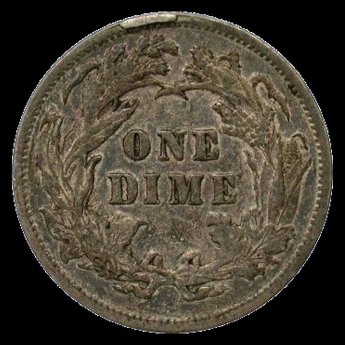 1889 Liberty Seated Dime: Die Break / Cud