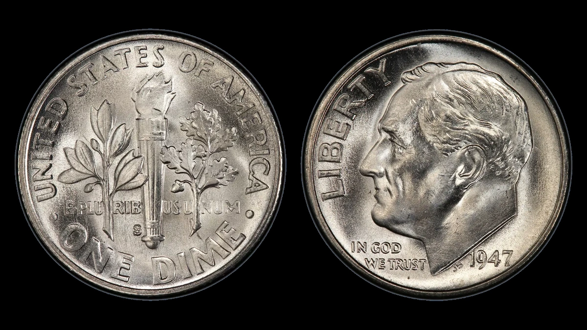 1947 Roosevelt Dime: Over-Mintmark