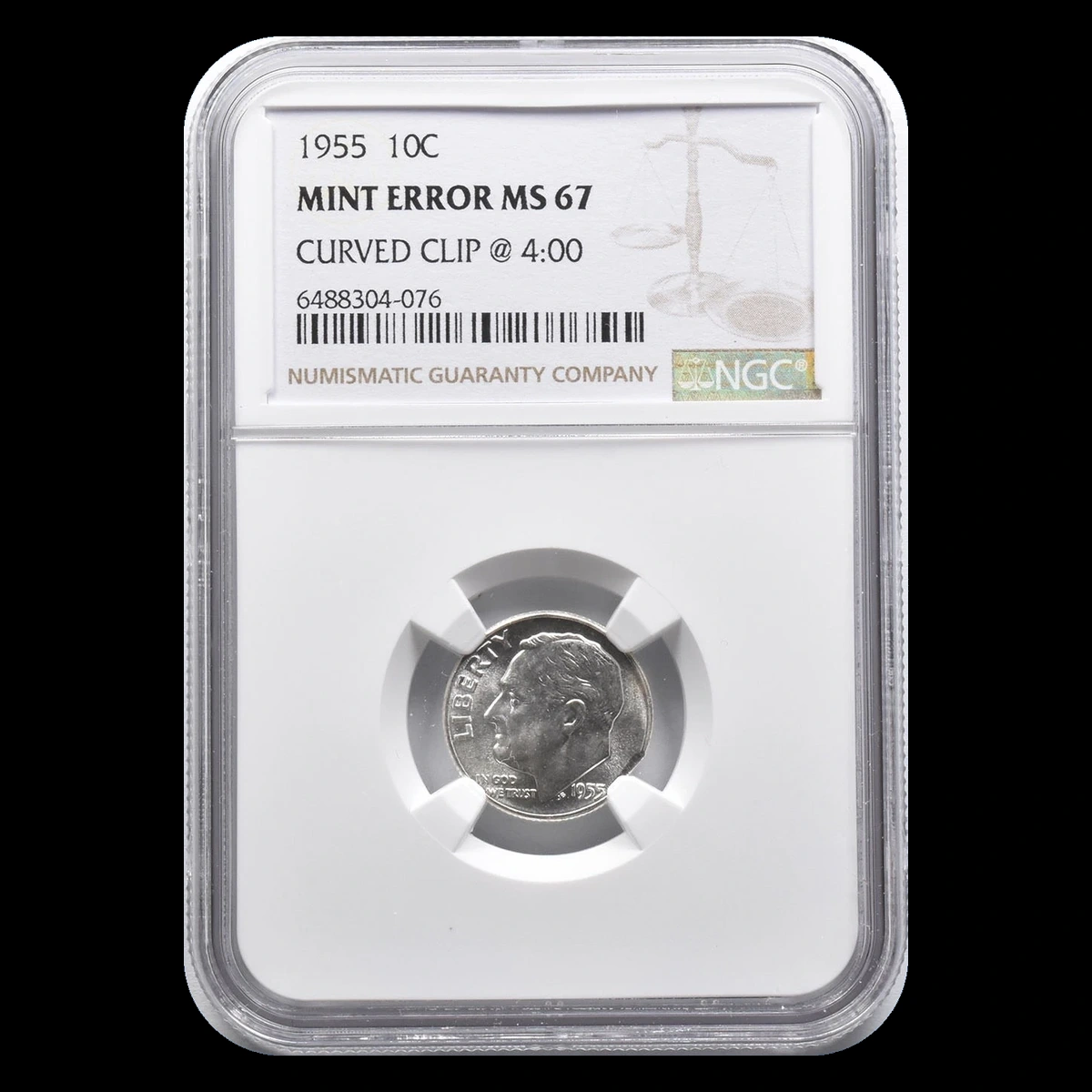 1955 Roosevelt Dime: Clipped Planchet