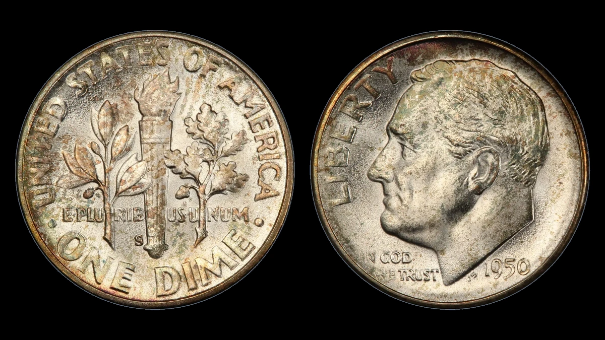 1950 Roosevelt Dime: Repunched Mintmark