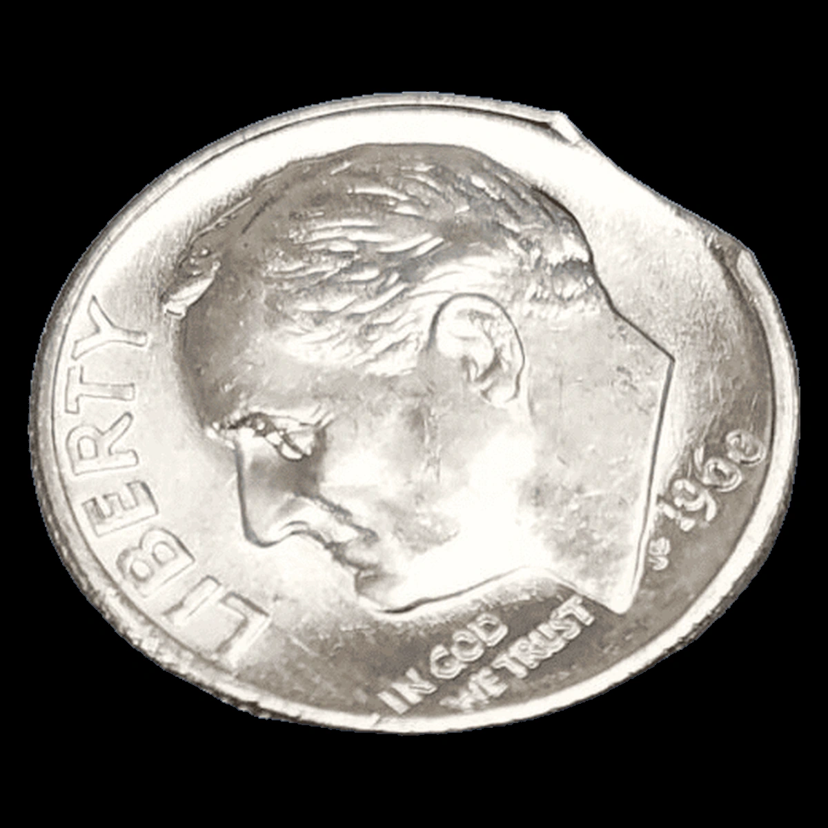 1960 Roosevelt Dime: Curved Clipped Planchet