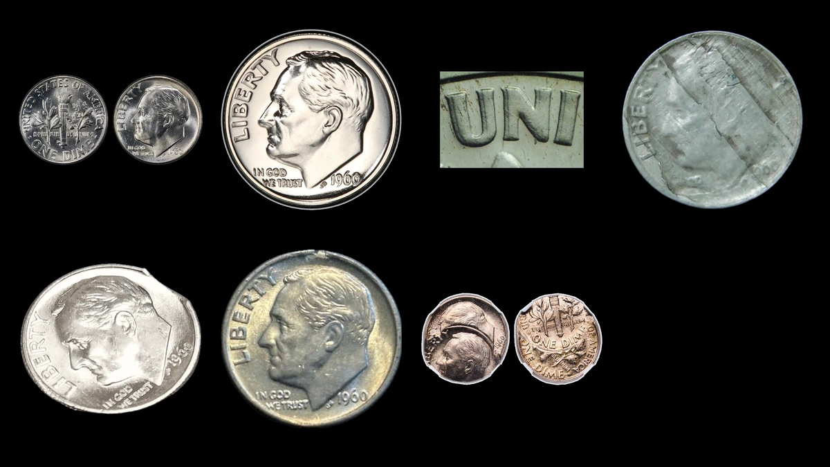 1960 Dime Errors — error coin photographs