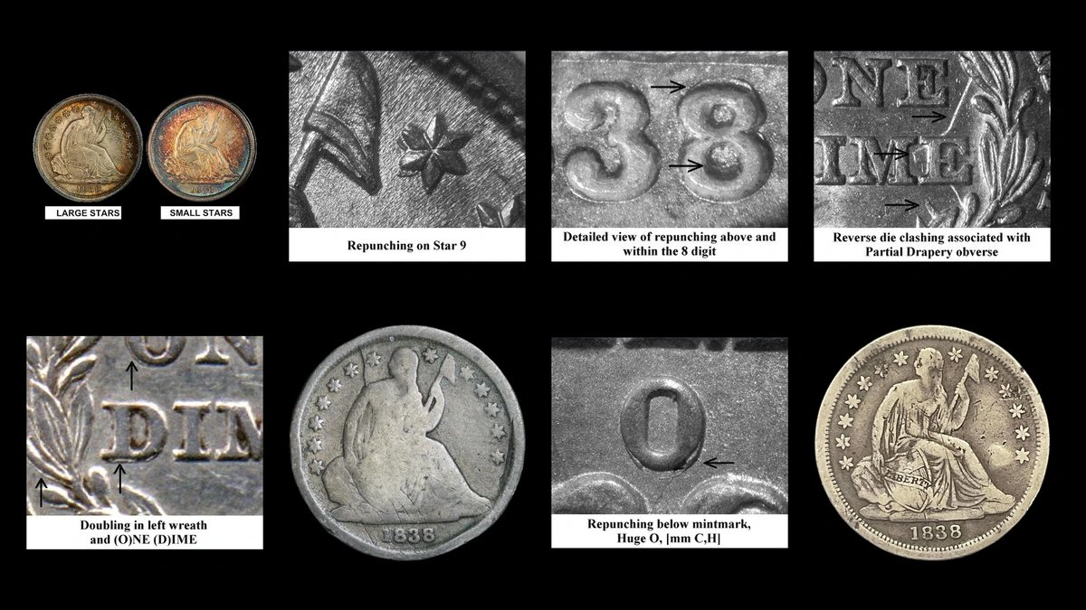 1838 Dime Errors — error coin photographs