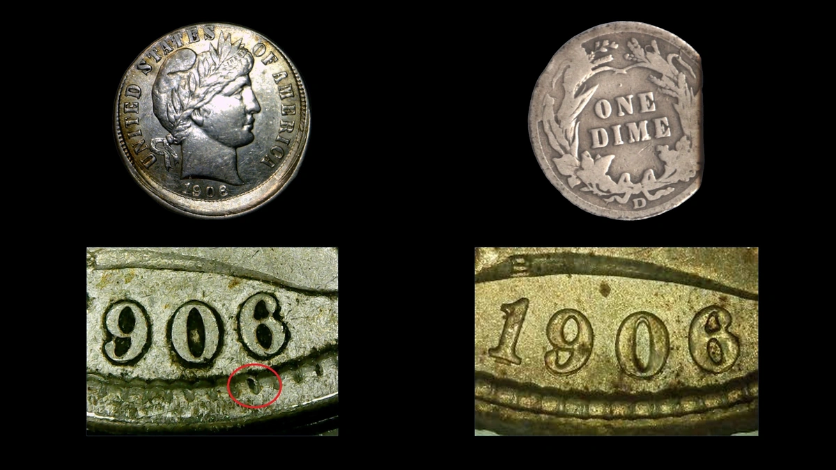 1906 Dime Errors — error coin photographs
