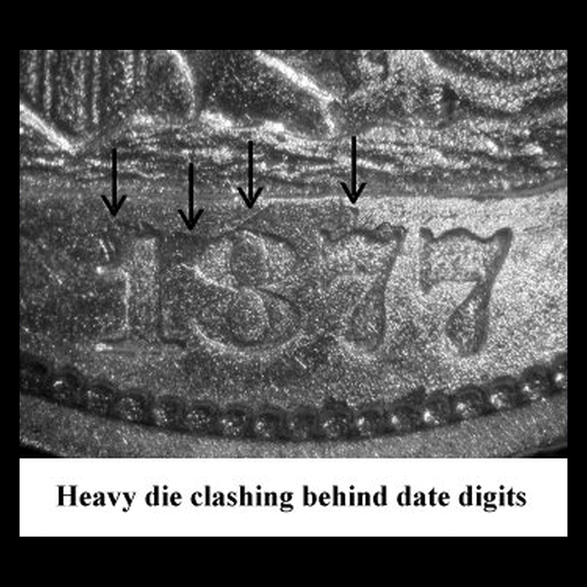 1877 Liberty Seated Dime: Clashed Dies