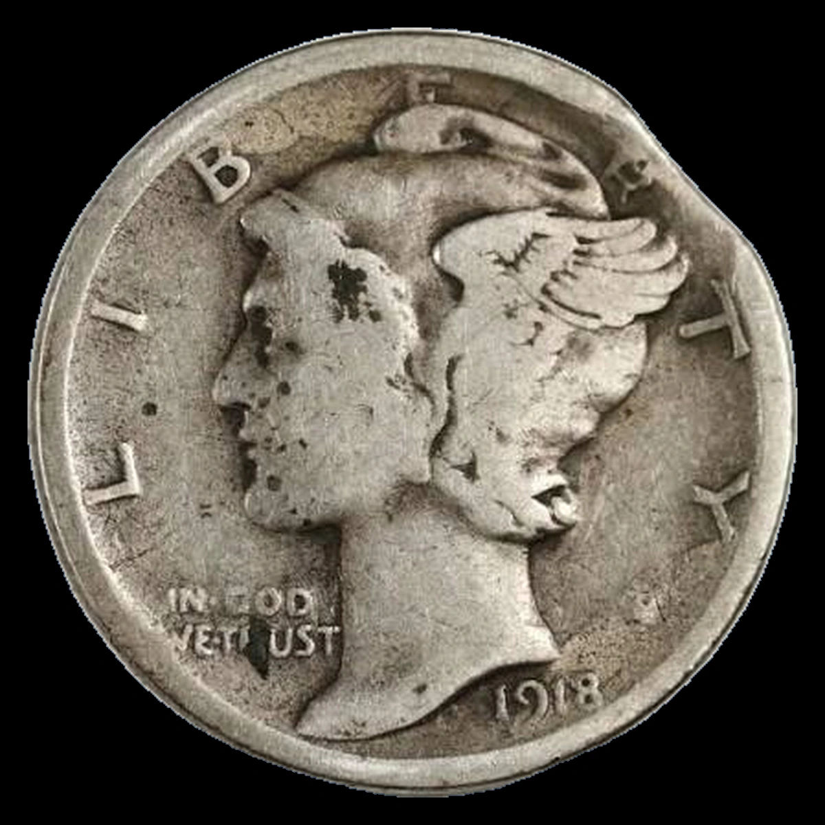1918 Mercury Dime: Clipped Planchet