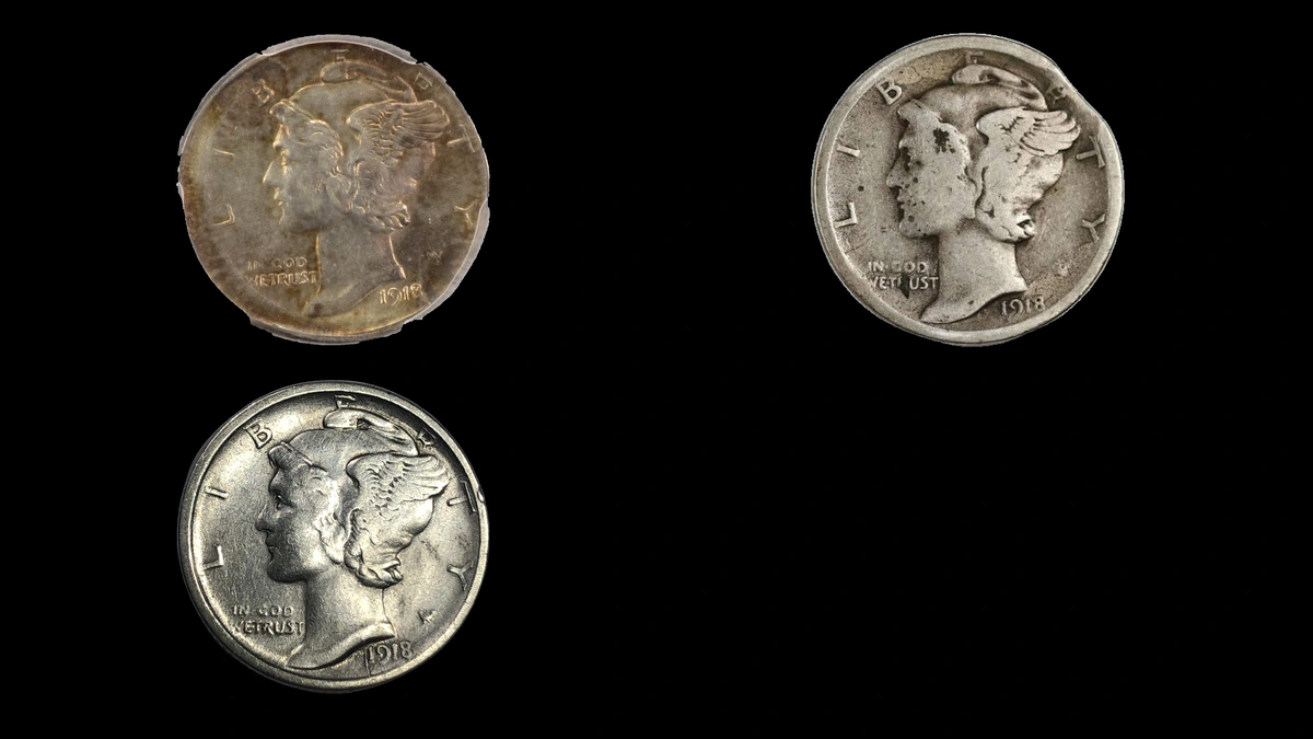 1918 Dime Errors — error coin photographs