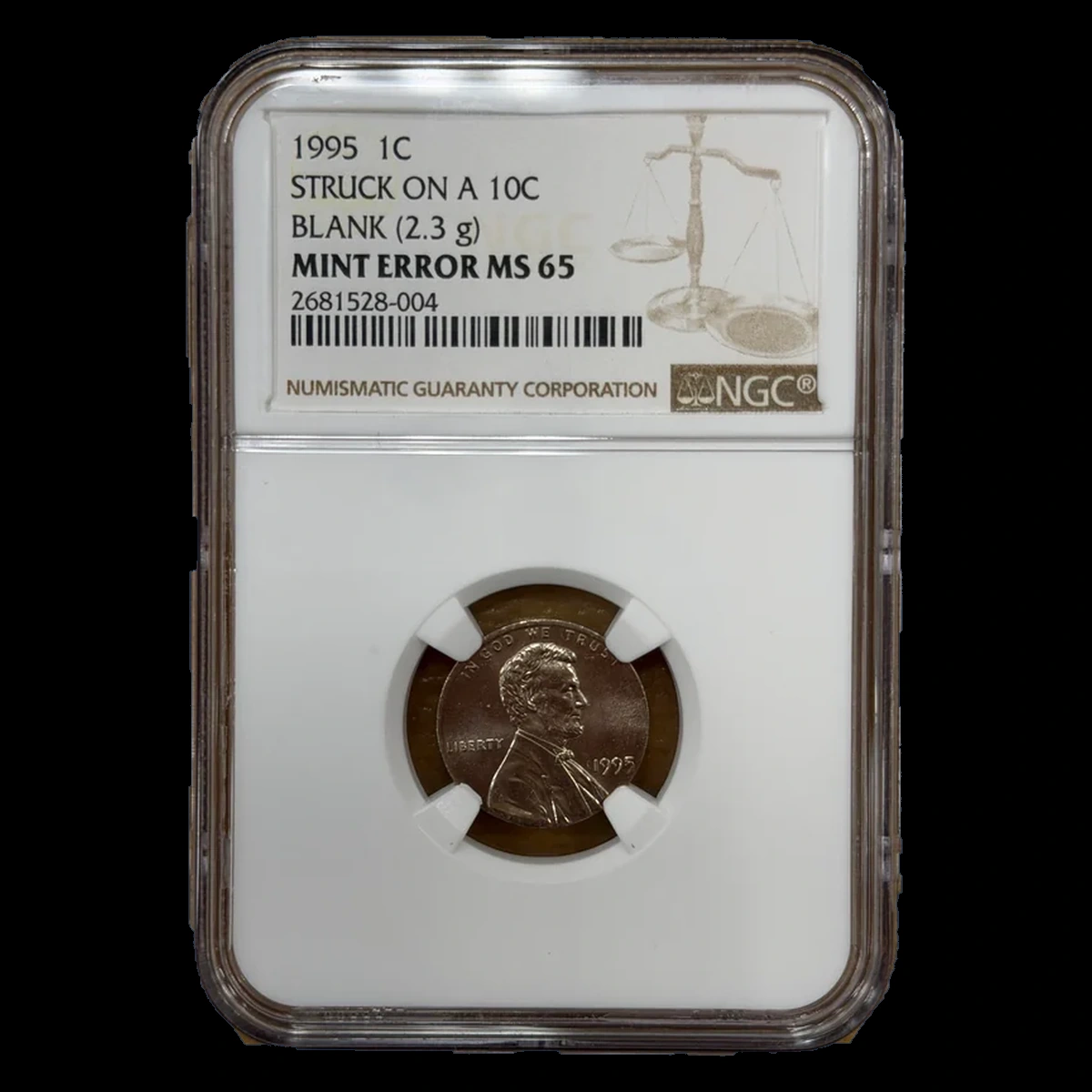 1995 Lincoln Cent (Modern): strike on a dime blank