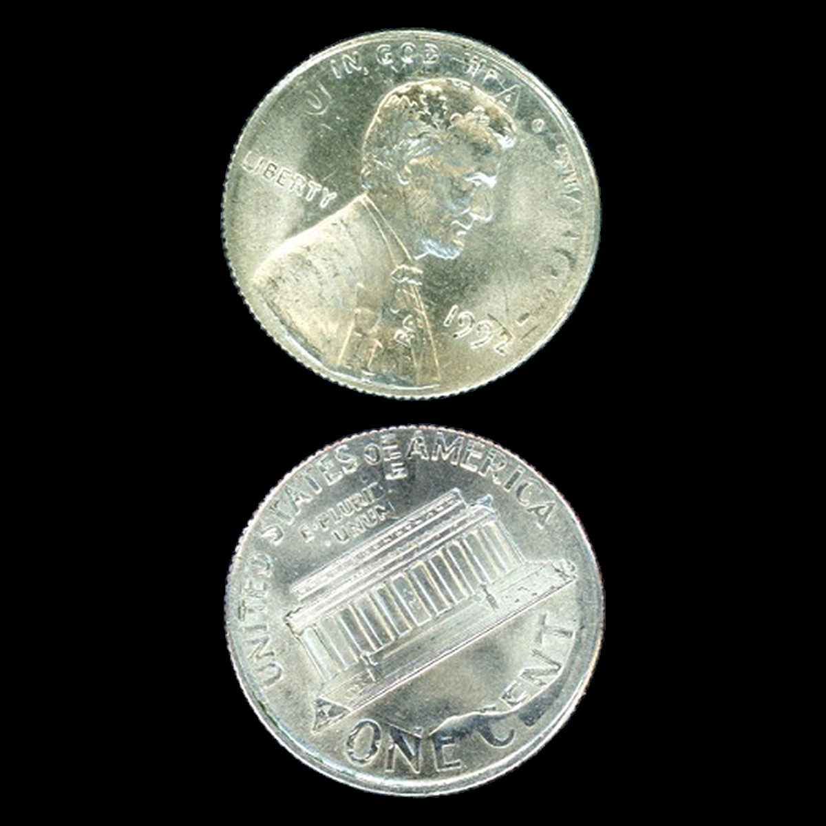 1992 Lincoln Penny: struck over a Roosevelt dime, both sides
