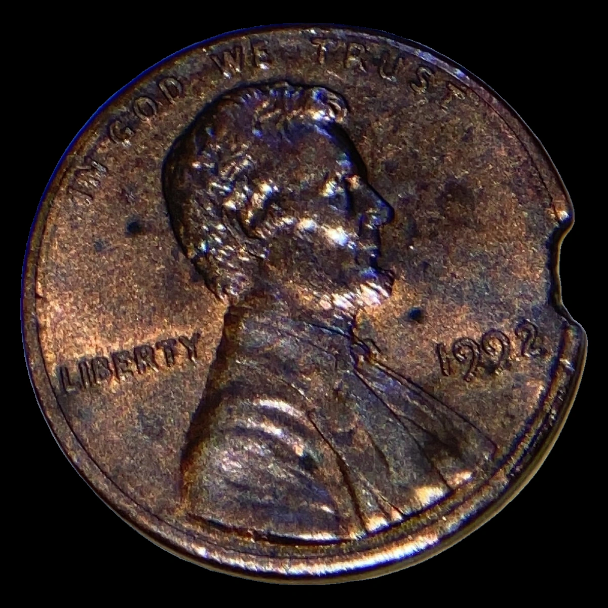1992 Lincoln Cent (Modern): Clipped Planchet