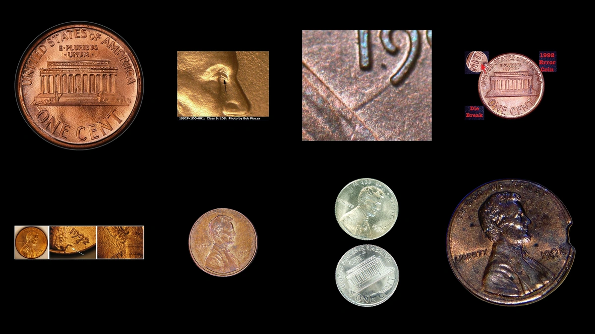 1992 Penny Errors — error coin photographs