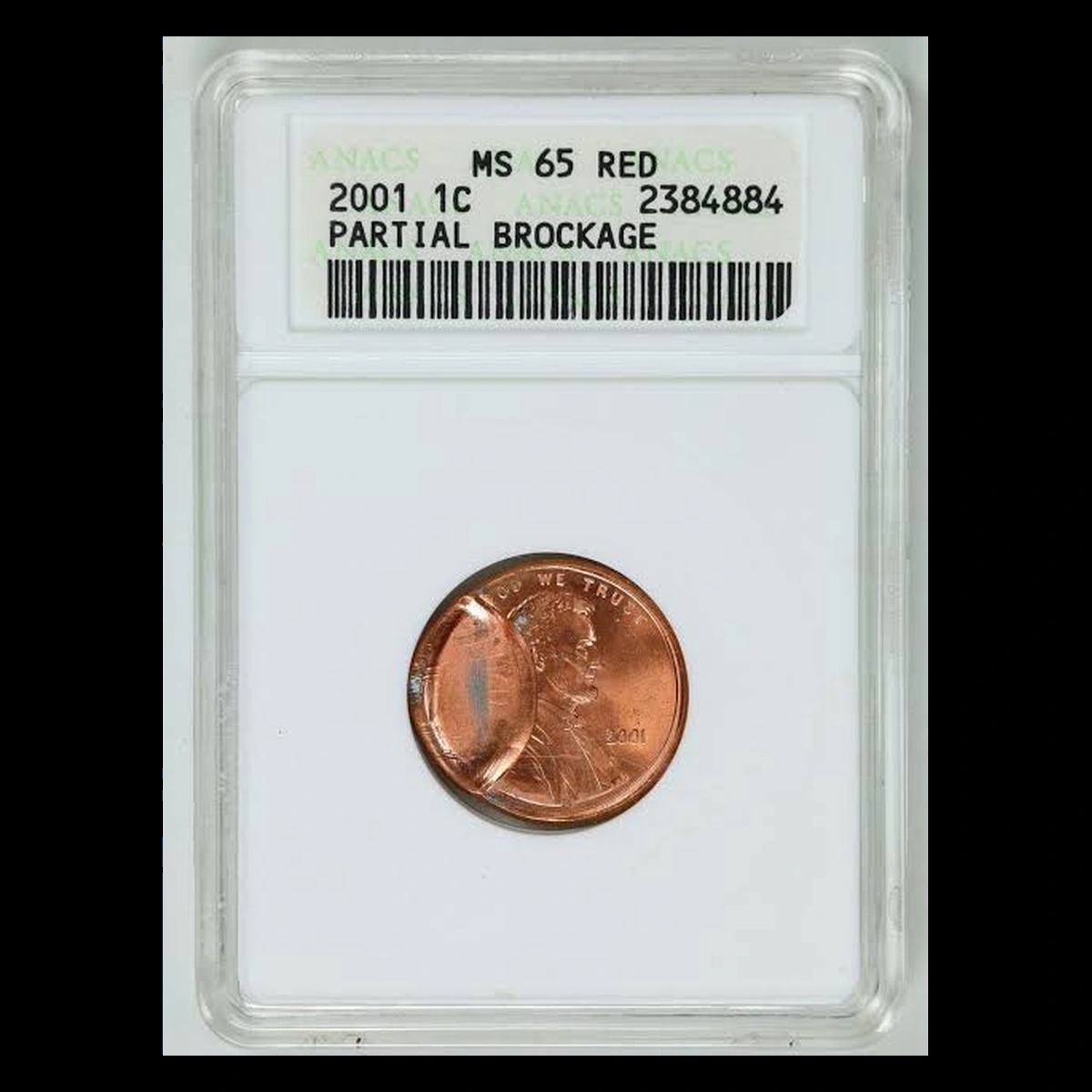 2001 Lincoln Cent (Modern): Brockage