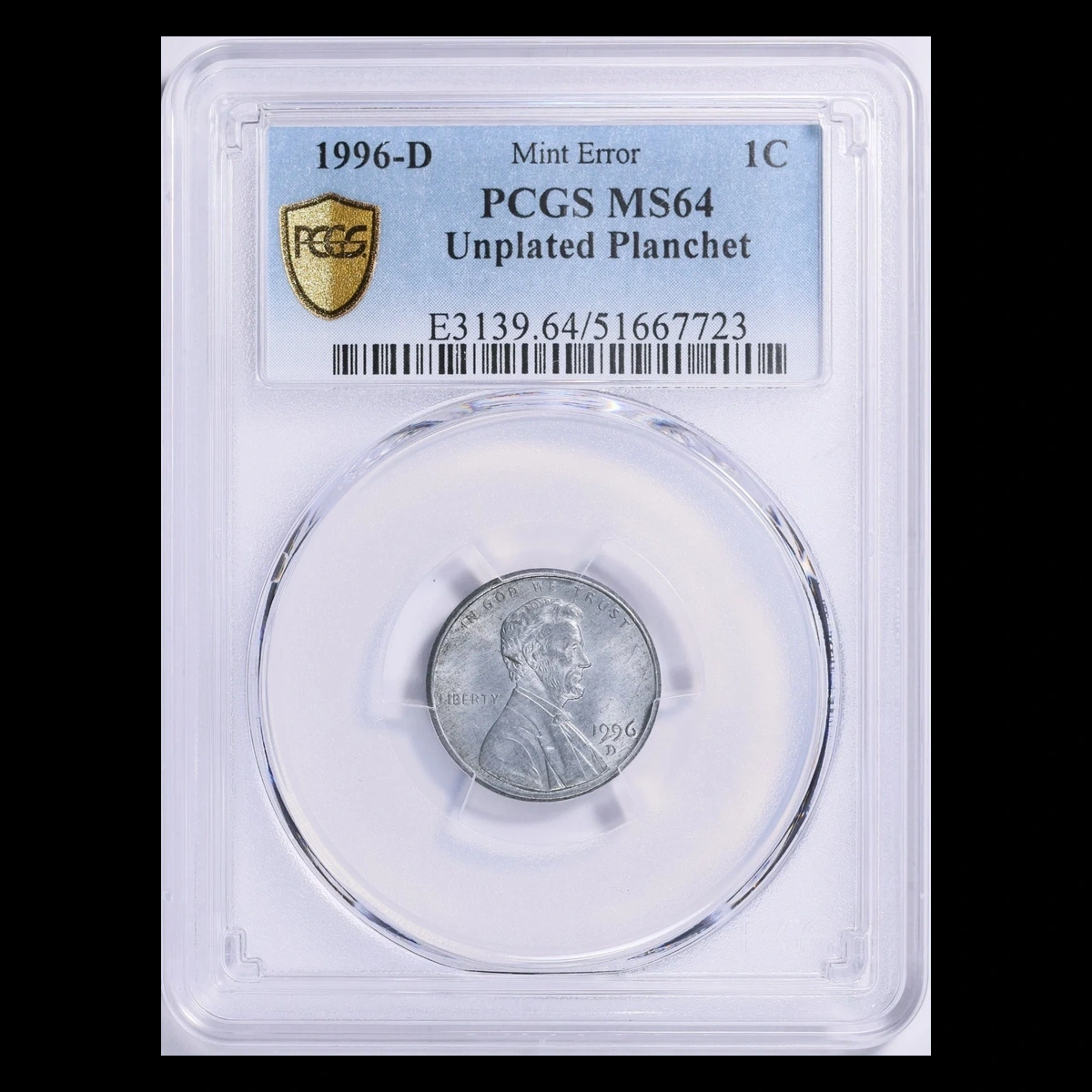 1996 Lincoln Penny: Unplated / Partly Unplated Planchet