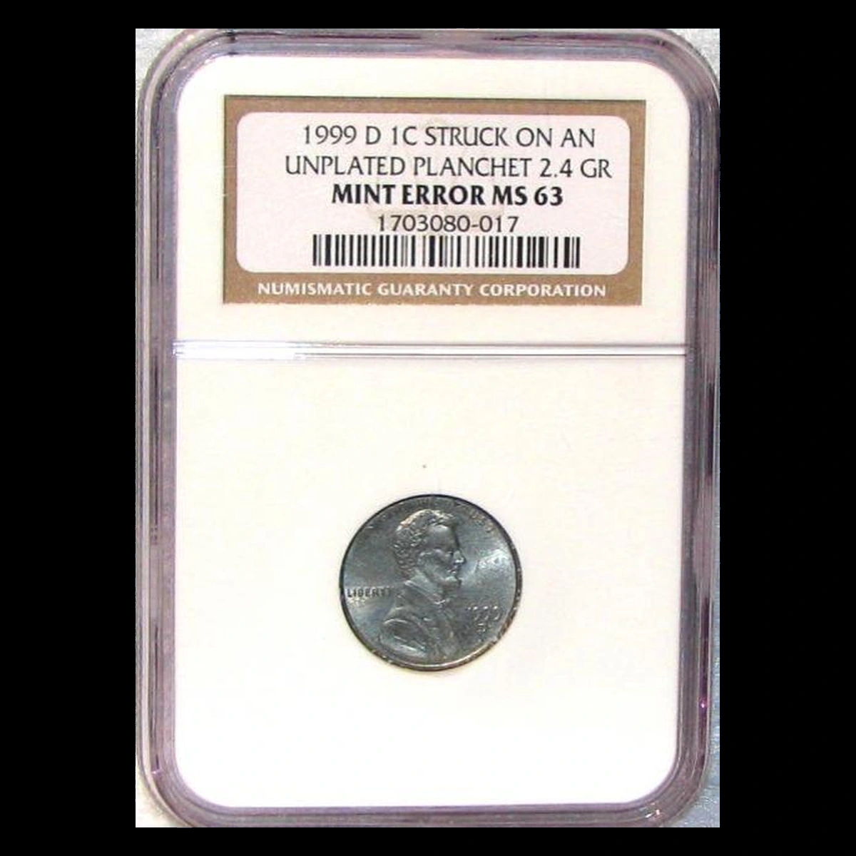 1999 Lincoln Cent (Modern): unplated zinc blank